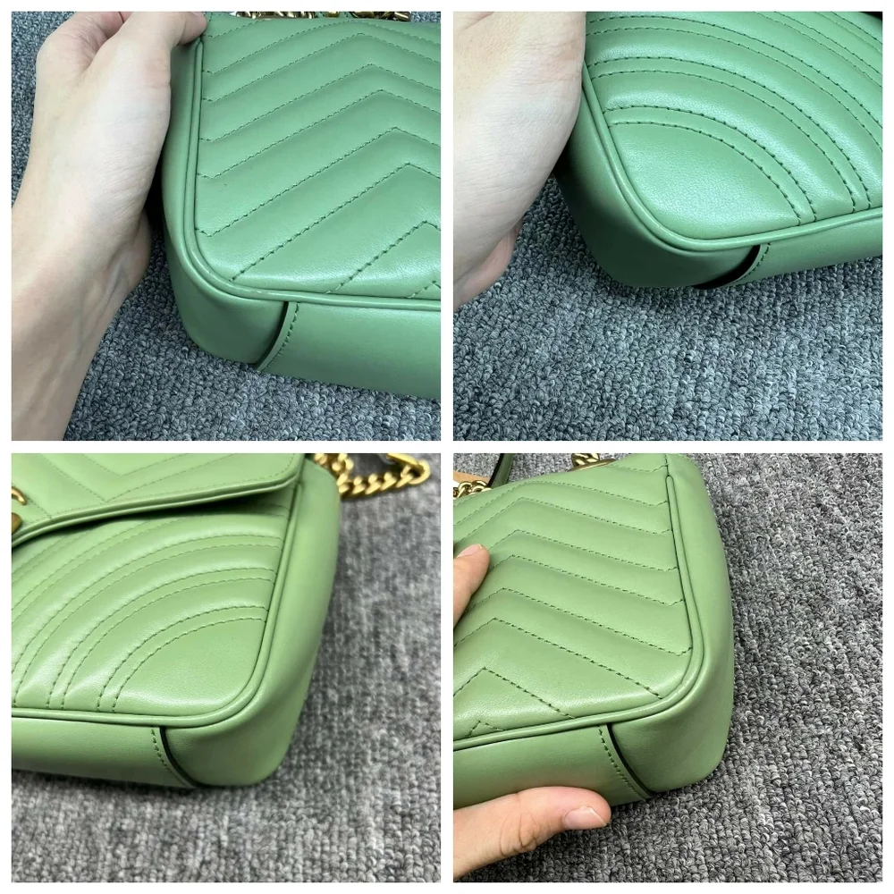 100% Authentic GUCCI GG Marmont Green Small Leather Shoulder Bag - Picture 10 of 16